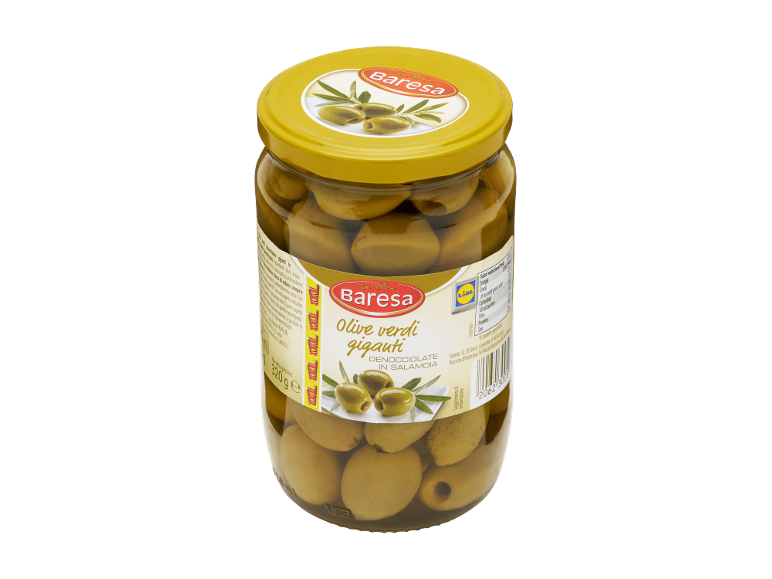 Vaso di olive verdi giganti denocciolate in salamoia, 320 g.