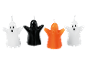 Candele a forma di fantasma di Halloween in bianco, nero e arancione.
