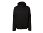 Giacca softshell nera da uomo con cappuccio e cerniera.