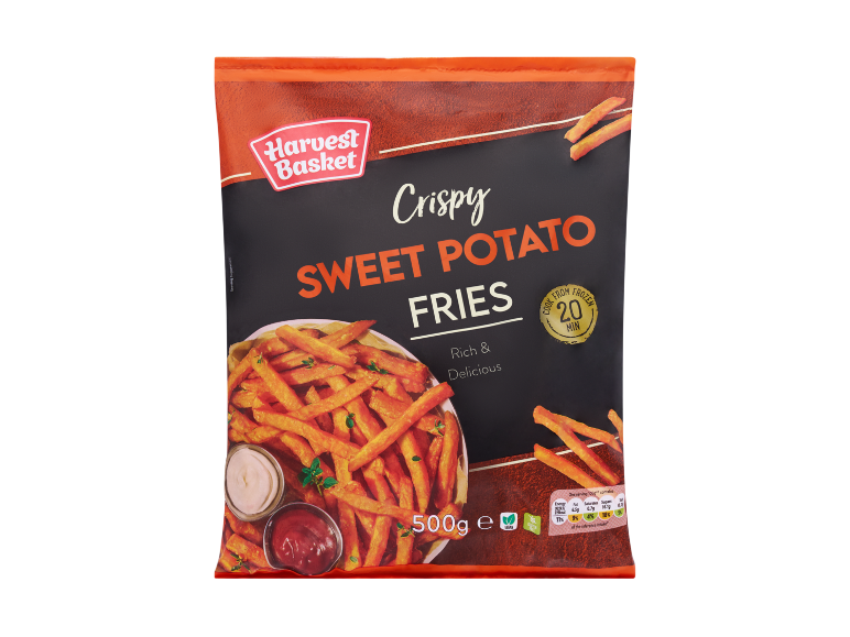 Patatine fritte di patate dolci croccanti con tempo di cottura di 20 minuti.