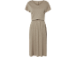Vestito da donna beige con scollo a V e vita elasticizzata.