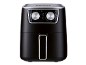 Friggitrice ad aria nera con due manopole rotanti per temperatura e timer.