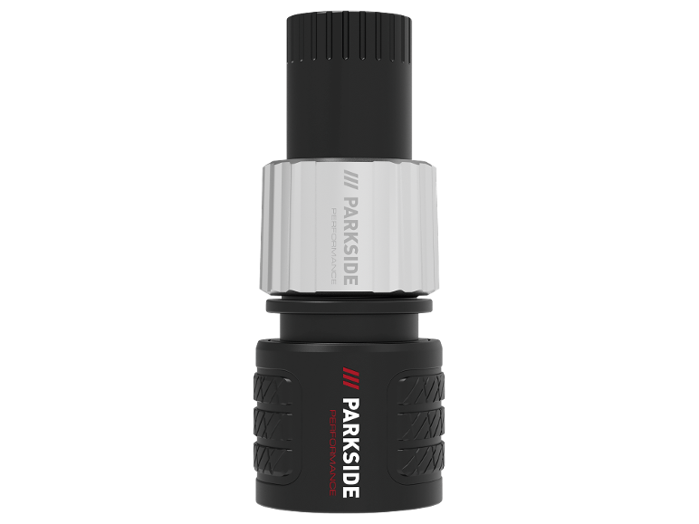 Connettore per tubo nero e bianco con testo 'PERFORMANCE'.