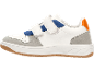 Sneakers per bambini con chiusura a strappo in bianco, blu, grigio e arancione.
