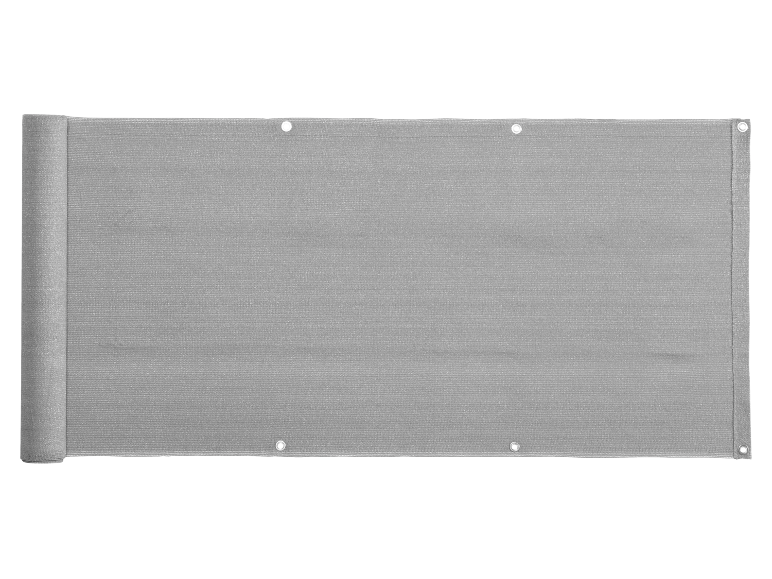 Rete grigia per la privacy con occhielli, parzialmente arrotolata