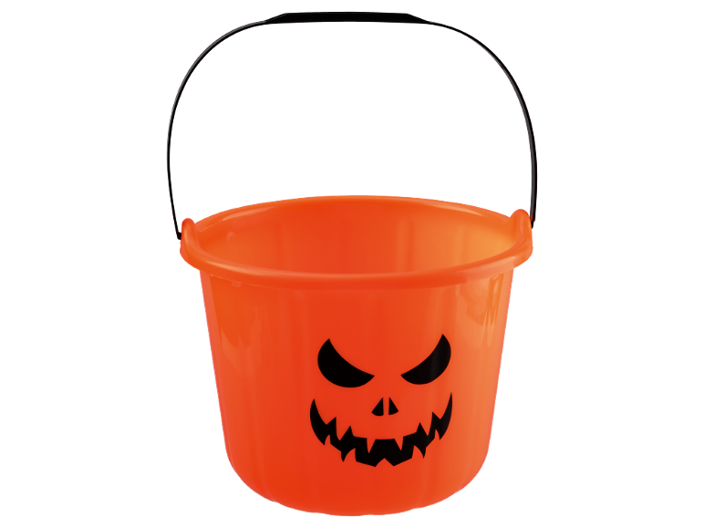 Secchio arancione di Halloween con faccia di zucca.
