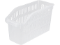 Cesto portaoggetti in plastica trasparente con fessure di ventilazione.