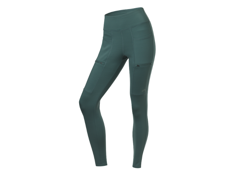 Leggings da donna verde acqua scuro con tasche multiple e cerniere