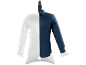 Stiratrice automatica per camicie con una camicia blu sulla metà destra e una camicia bianca gonfiata sulla sinistra.