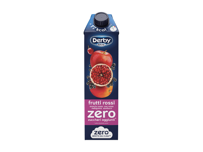 Cartone di succo ai frutti rossi con zero zuccheri aggiunti, con melograno, mela e bacche.