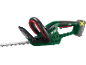 Tagliasiepi a batteria con corpo verde e accenti rossi.