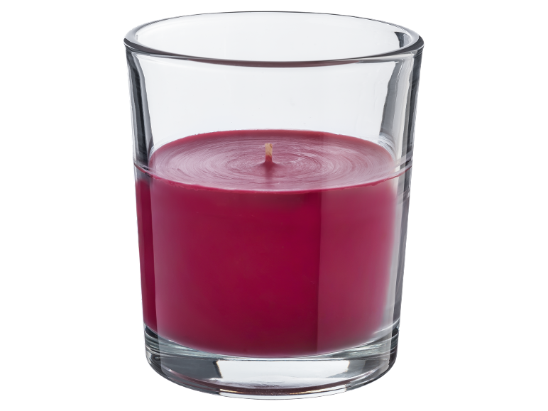 Candela rossa in contenitore di vetro