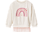 Felpa crema per bambini con arcobaleno rosa e cuori, con balza in tulle.