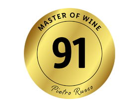 Sigillo dorato con il numero 91, Master of Wine e la firma Pietro Russo