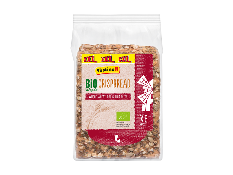 Gallette biologiche con grano intero, avena e semi di chia, 8 cracker.