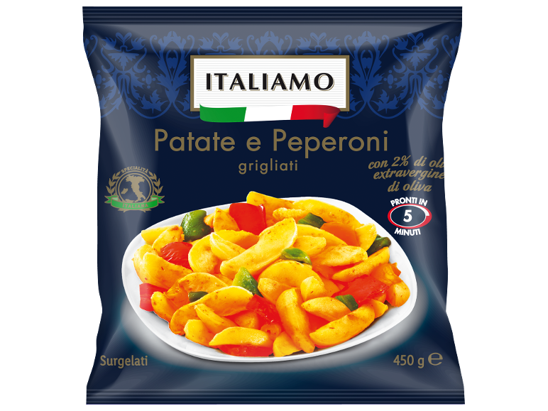 Patate e peperoni grigliati con olio d'oliva, pronti in 5 minuti, surgelati, 450g.