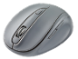 Mouse per computer wireless grigio con rotella di scorrimento e pulsanti DPI.