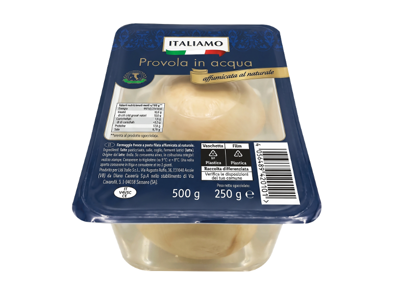 Formaggio ITALIAMO Provolone in acqua, affumicato al naturale, confezione da 500 g.