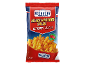 Snack di mais e patate al gusto ketchup in una busta rossa e blu, 175g.
