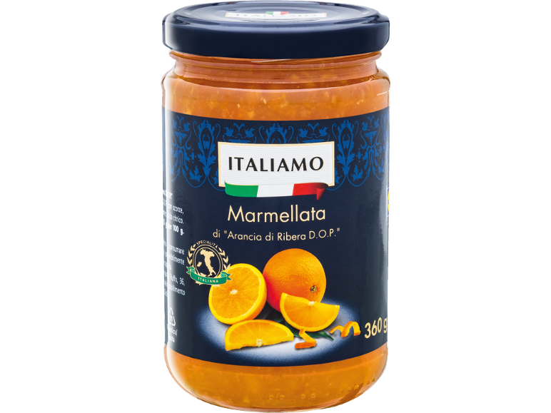 Vasetto di marmellata d'arancia con la scritta 'Marmellata di Arancia di Ribera D.O.P.', 360 g.