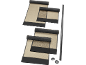Set di quattro tende a rullo beige con dettagli neri e accessori di montaggio.