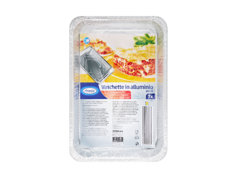 Grandi vaschette in alluminio per forno con lasagne, 7 pezzi, 2250 ml.