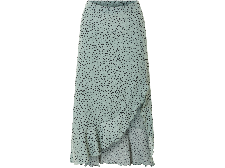 Gonna a pois verde menta con balze e vita elasticizzata.