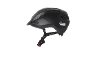 Casco da bicicletta nero con visiera ed elementi riflettenti.