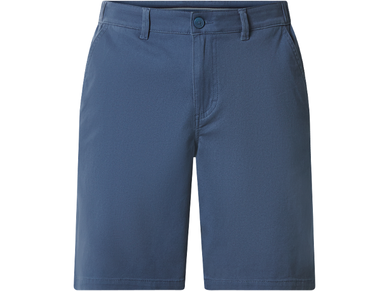 Pantaloncini blu navy con bottone e cerniera.