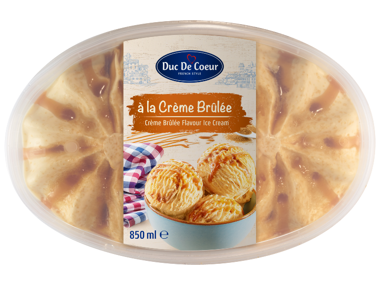 Gelato al gusto Crème Brûlée in contenitore ovale, 850 ml.