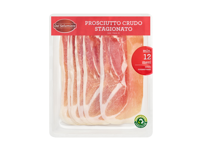 Vassoio di prosciutto crudo a fette, stagionato minimo 12 mesi, senza conservanti.