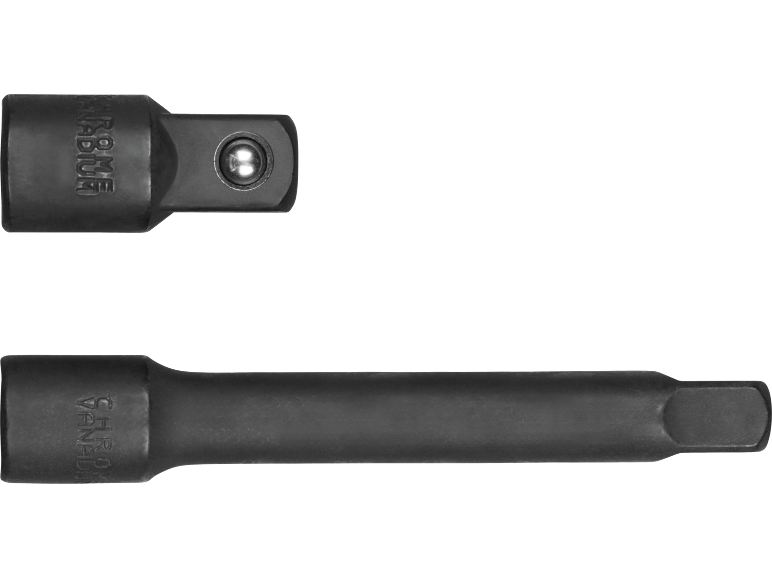 Adattatore per chiave a bussola nero e prolunga con scritta 'CHROME VANADIUM'.