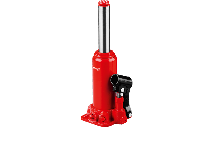 Martinetto idraulico a bottiglia rosso con la scritta 'ULTIMATE SPEED'.