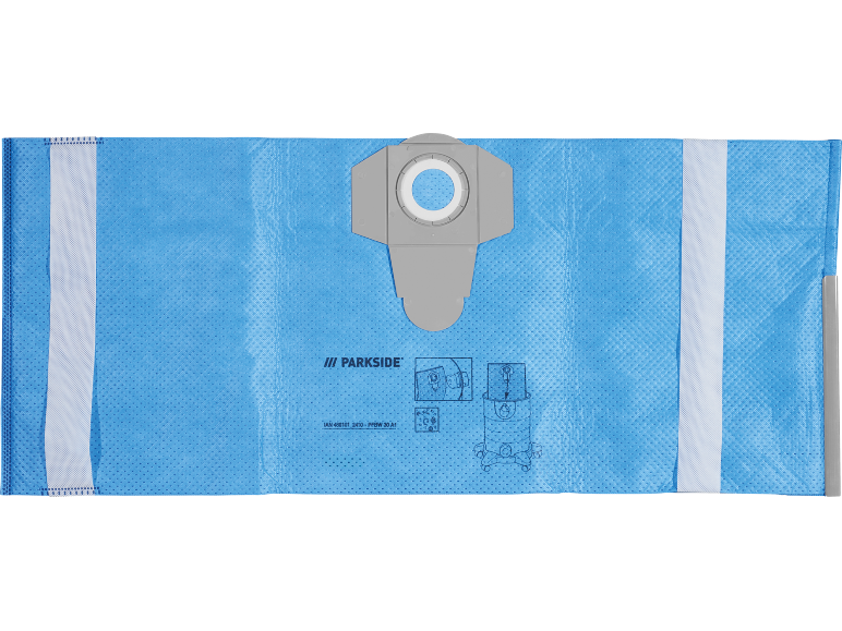 Sacchetto filtro blu per aspirapolvere con istruzioni di montaggio
