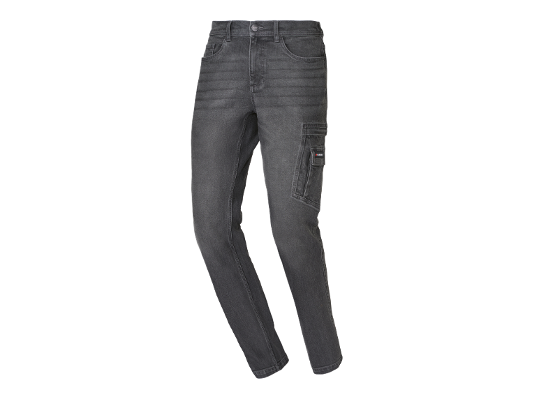 Jeans da lavoro grigio scuro con tasche laterali e tasca cargo.