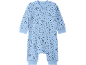 Tutina neonato azzurra con stampa a stelle e bottoni a pressione.