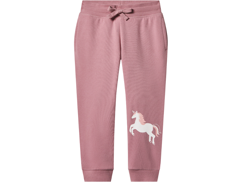 Pantaloni della tuta rosa per bambini con motivo unicorno.
