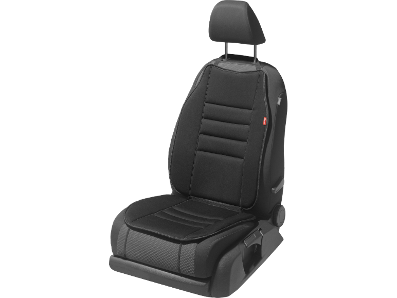 Coprisedile auto nero con poggiatesta e cuscino del sedile.