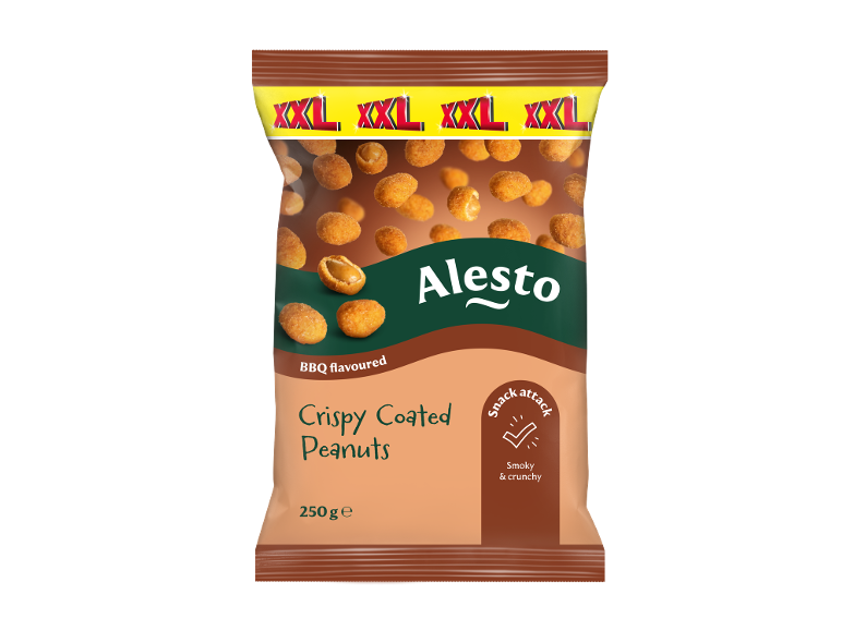 Arachidi croccanti al gusto BBQ XXL, 250g, snack affumicato e croccante.