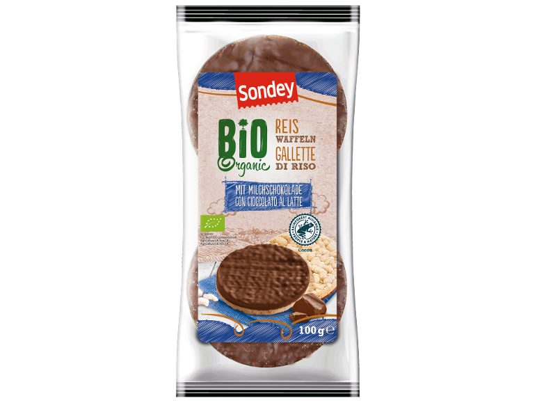 Gallette di riso biologiche con cioccolato al latte, 100 g.