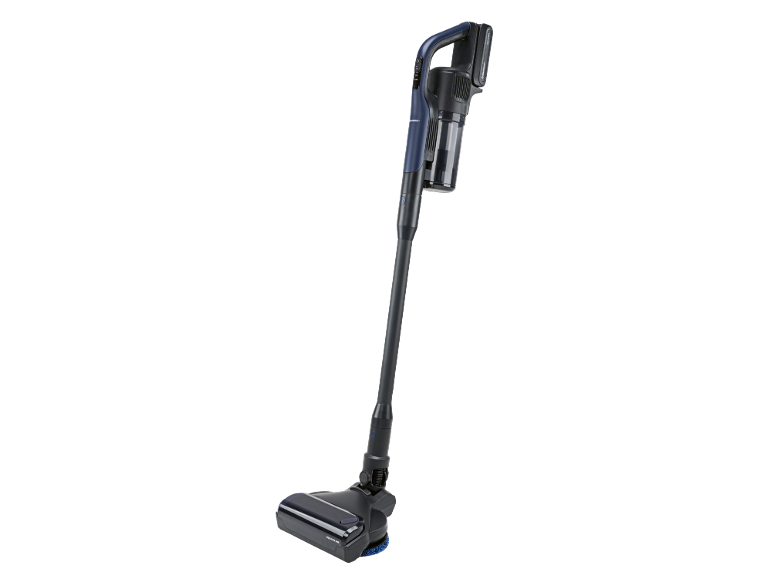 Aspirapolvere senza fili 2 in 1 blu scuro con funzione lavapavimenti.
