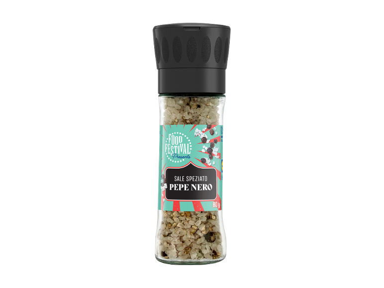 Macinino di sale e pepe nero con etichetta colorata, 80g.