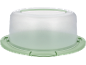 Campana per torte verde con base e coperchio trasparente.