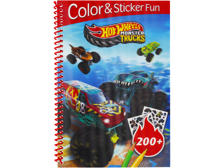 Libro da colorare e adesivi di monster truck, con oltre 200 adesivi.