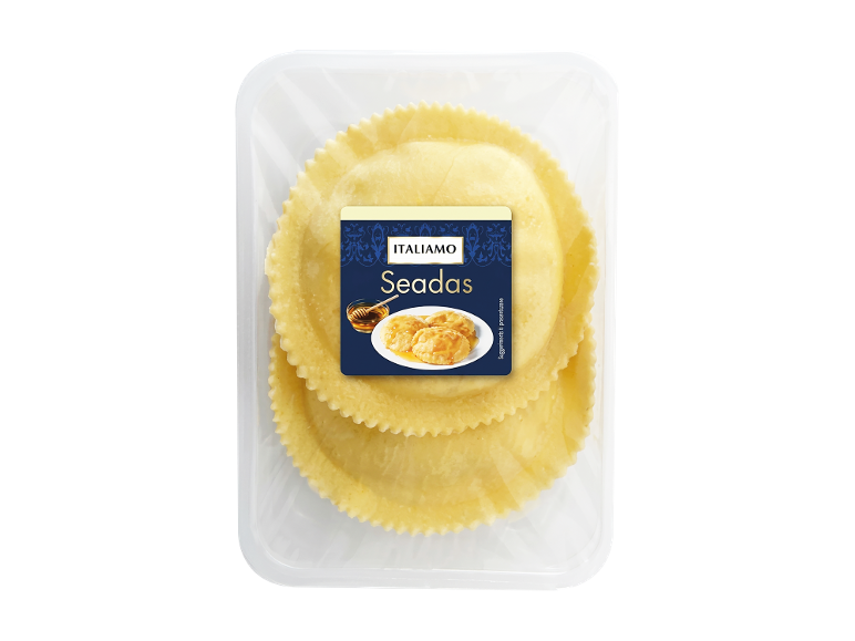 Dessert ITALIAMO Seadas con miele in confezione trasparente.