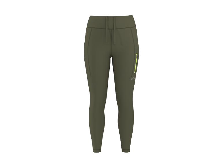 Leggings sportivi da donna verde oliva con coulisse e tasca con cerniera
