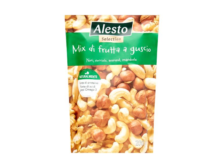 Mix di frutta a guscio con noci, nocciole, anacardi e mandorle, fonte di proteine e Omega-3.