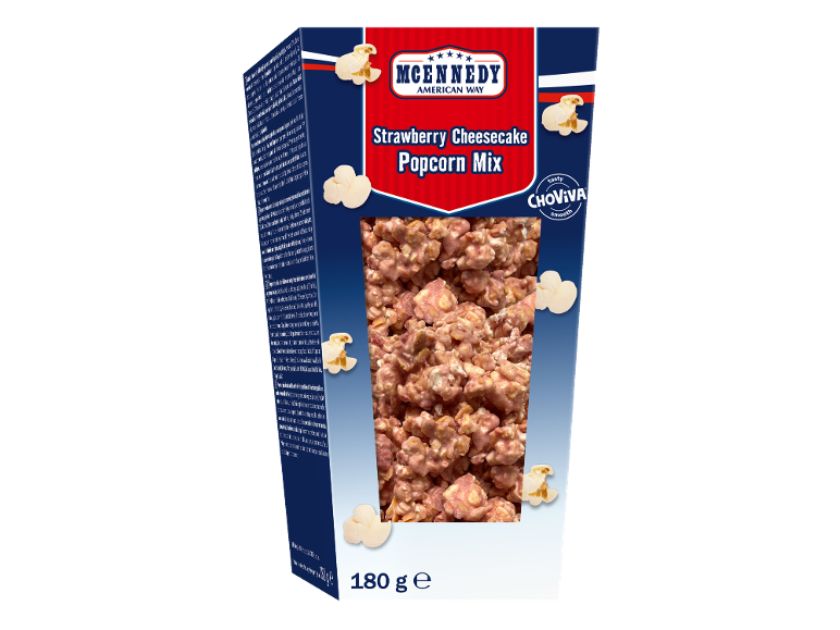 Scatola di mix di popcorn al gusto cheesecake alla fragola, 180 g.