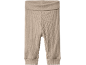 Pantaloni a costine beige per neonato con vita e polsini elasticizzati.
