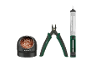 Kit di saldatura con pompa dissaldante, tronchesi e pulitore per punte.